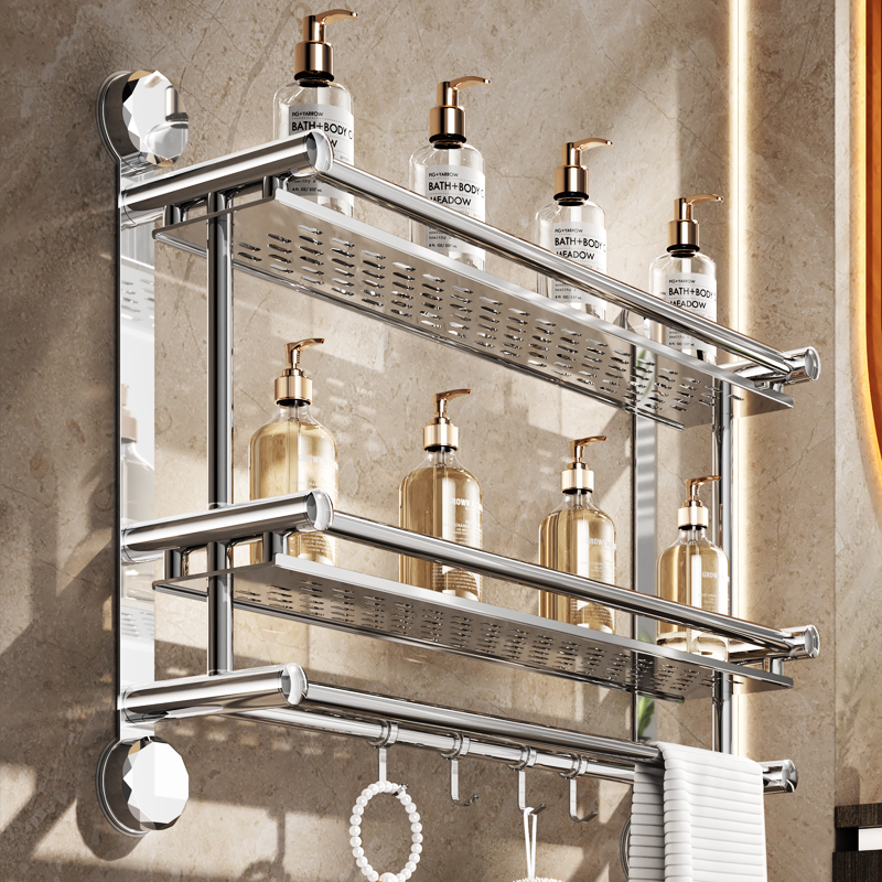 吸盘浴室置物架卫生间免打孔厕所毛巾收纳架子洗澡间沐浴露收纳架